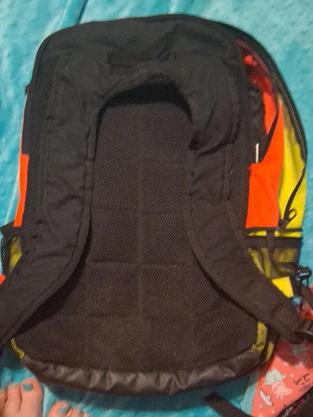 Nike Men's Black Backpack with Orange and Yellow Panels